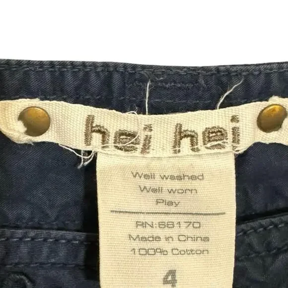 Hei Hei Anthropologie Shorts Women's 4 Cargo Bermuda Tie Hem Navy Eyelet Cotton - Picture 3 of 4